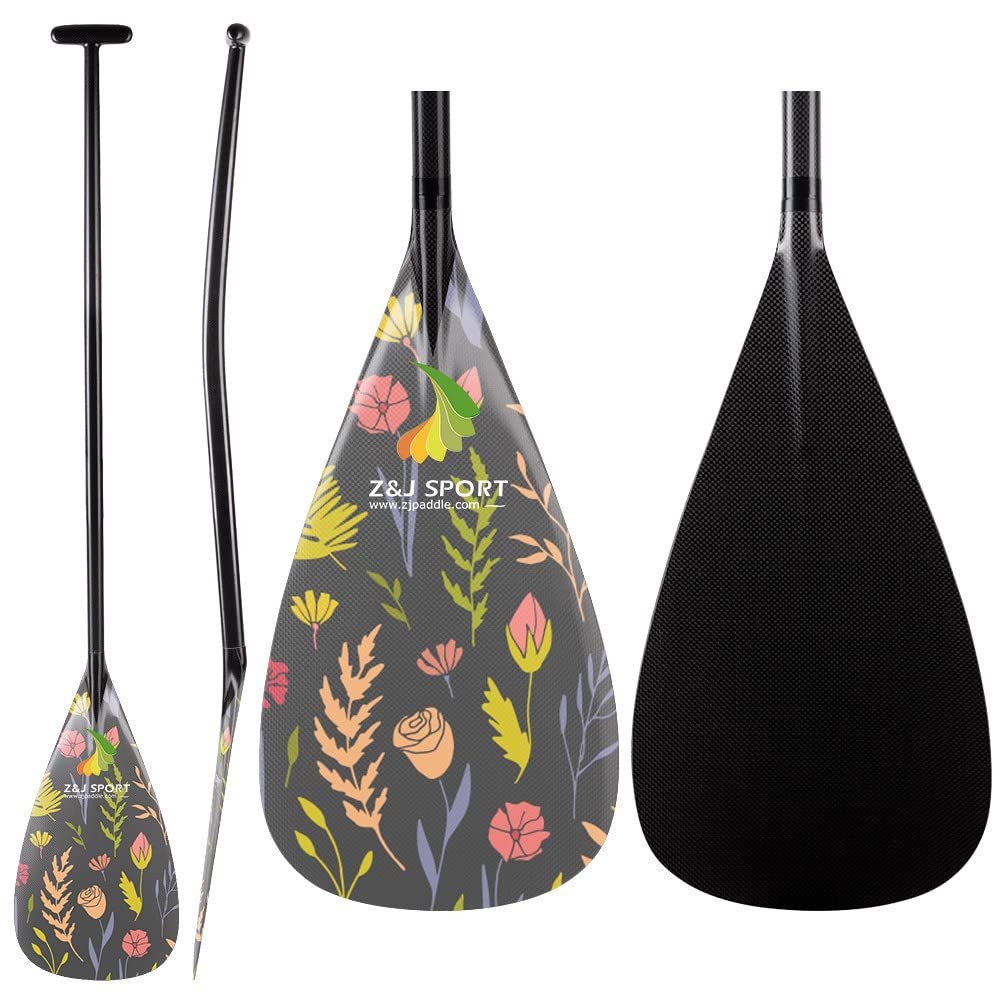Z&J SPORT Outrigger Canoe Paddle Full Carbon, Tahiti Style OC Paddle with T-Handle, Lightweight Carbon Paddle for Waka AMA, vaa, Bent Shaft & 12 Degree Graphic Blade(KJ634,51")
