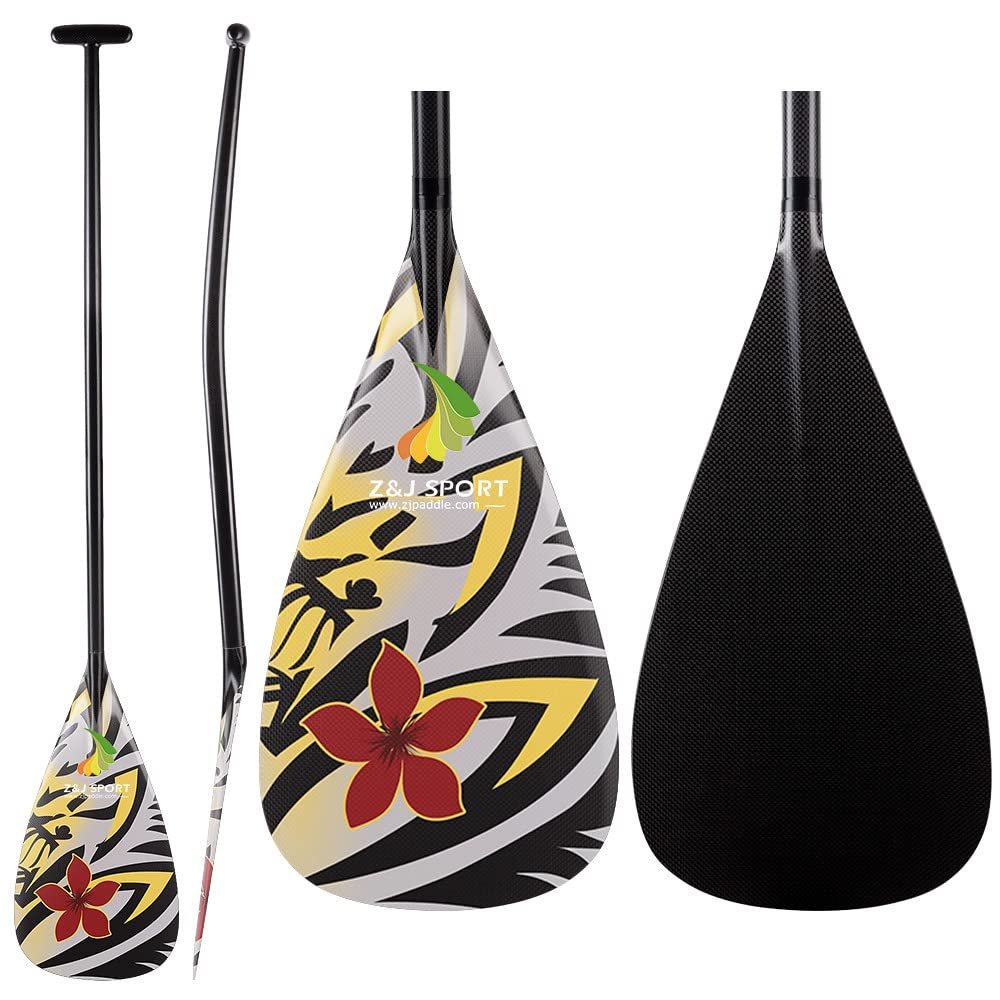 Z&J SPORT Outrigger Canoe Paddle Full Carbon, Tahiti Style OC Paddle with T-Handle, Lightweight Carbon Paddle for Waka AMA, vaa, Bent Shaft & 12 Degree Graphic Blade(BA251,52")