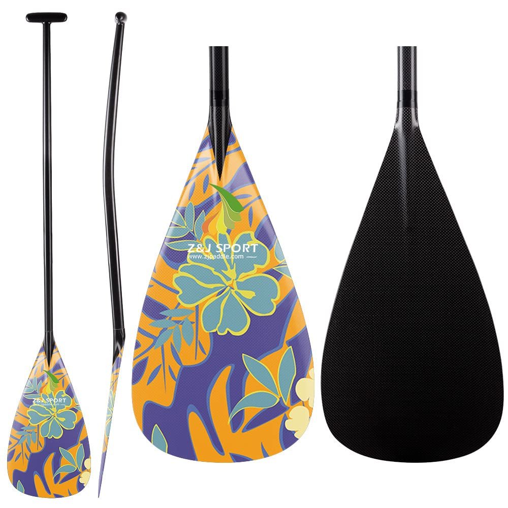 Z&J SPORT Outrigger Canoe Paddle Full Carbon, Tahiti Style OC Paddle with T-Handle, Lightweight Carbon Paddle for Waka AMA, vaa, Bent Shaft & 12 Degree Graphic Blade(HM568,46")