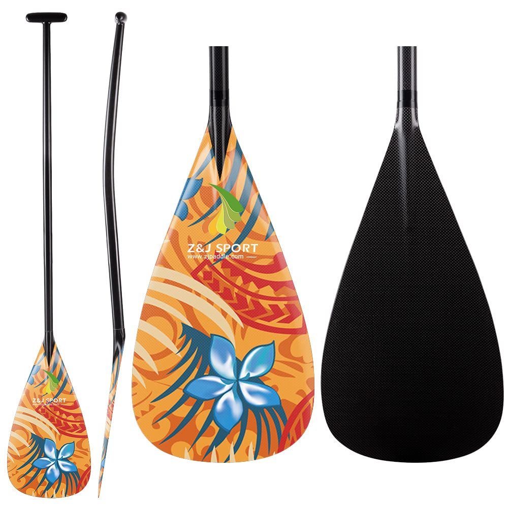 Z&J SPORT Outrigger Canoe Paddle Full Carbon, Tahiti Style OC Paddle with T-Handle, Lightweight Carbon Paddle for Waka AMA, vaa, Bent Shaft & 12 Degree Graphic Blade(YW364,48")