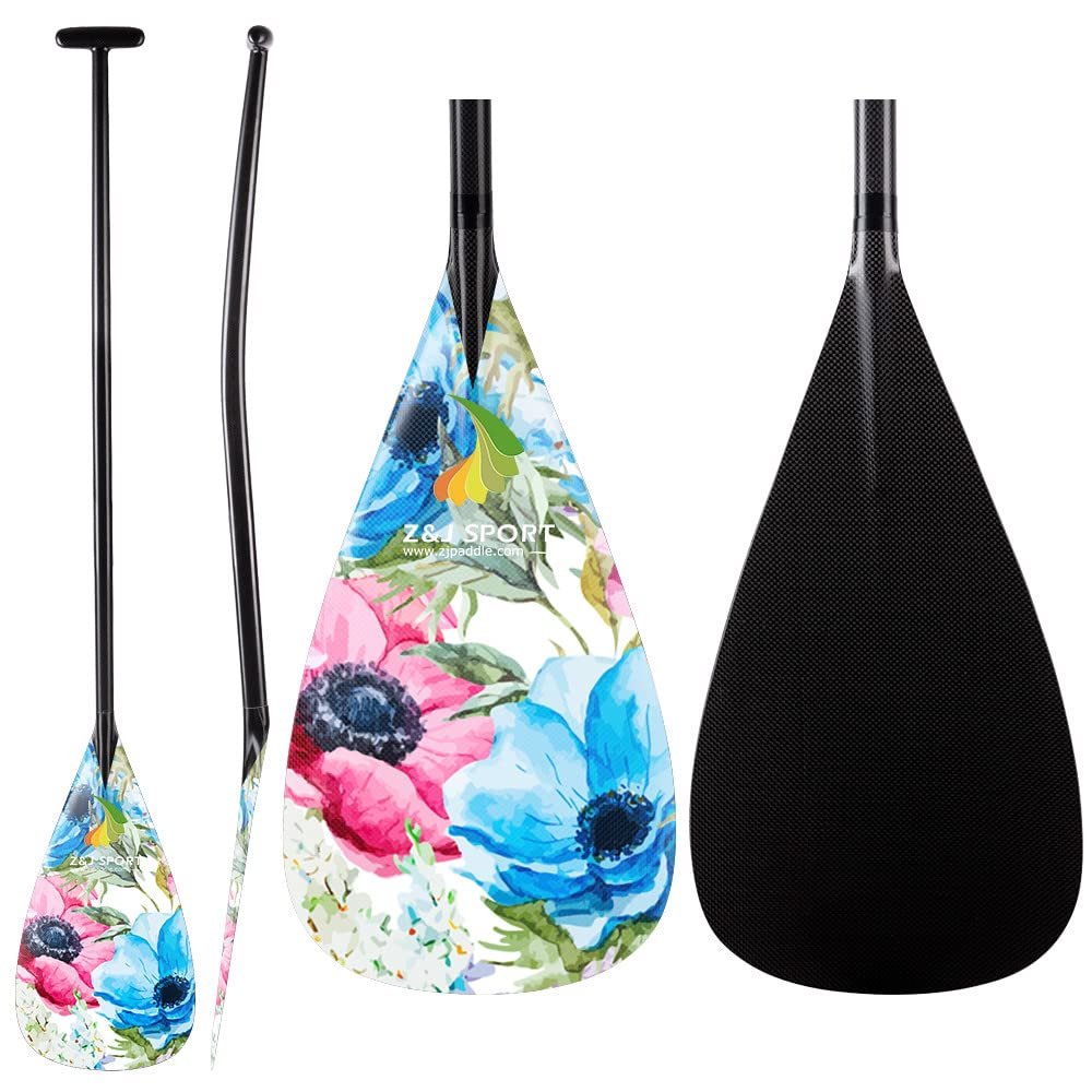 Z&J SPORT Outrigger Canoe Paddle Full Carbon, Tahiti Style OC Paddle with T-Handle, Lightweight Carbon Paddle for Waka AMA, vaa, Bent Shaft & 12 Degree Graphic Blade(LH216,48")