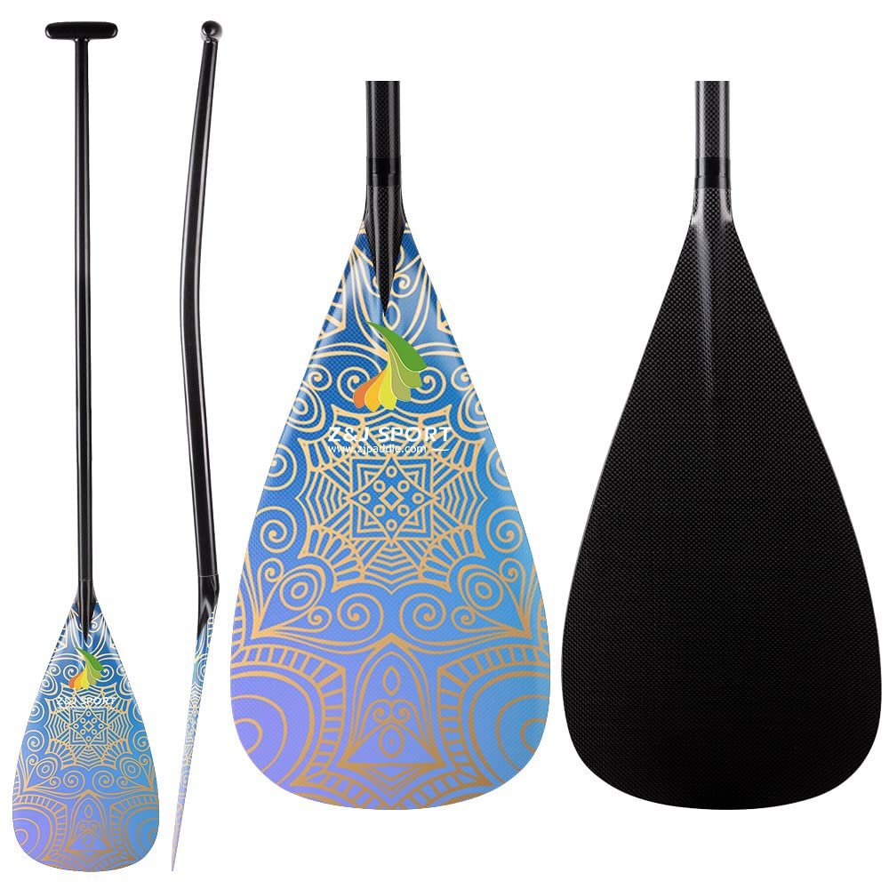 Z&J SPORT Outrigger Canoe Paddle Full Carbon, Tahiti Style OC Paddle with T-Handle, Lightweight Carbon Paddle for Waka AMA, vaa, Bent Shaft & 12 Degree Graphic Blade(DW04,49")