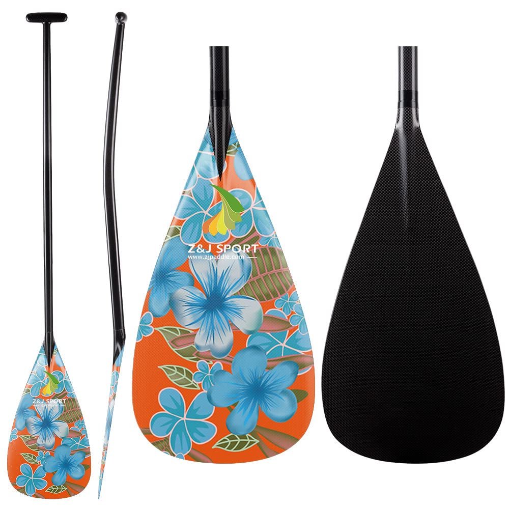 Z&J SPORT Outrigger Canoe Paddle Full Carbon, Tahiti Style OC Paddle with T-Handle, Lightweight Carbon Paddle for Waka AMA, vaa, Bent Shaft & 12 Degree Graphic Blade(RA238,52")