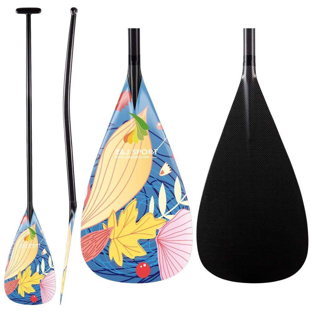 Z&J SPORT Outrigger Canoe Paddle Full Carbon, Tahiti Style OC Paddle with T-Handle, Lightweight Carbon Paddle for Waka AMA, vaa, Bent Shaft & 12 Degree Graphic Blade(KP245,46")