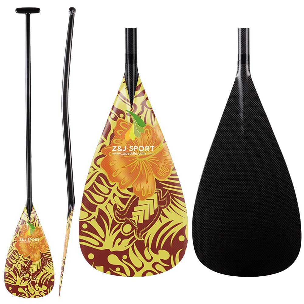 Z&J SPORT Outrigger Canoe Paddle Full Carbon, Tahiti Style OC Paddle with T-Handle, Lightweight Carbon Paddle for Waka AMA, vaa, Bent Shaft & 12 Degree Graphic Blade(YW368,49")