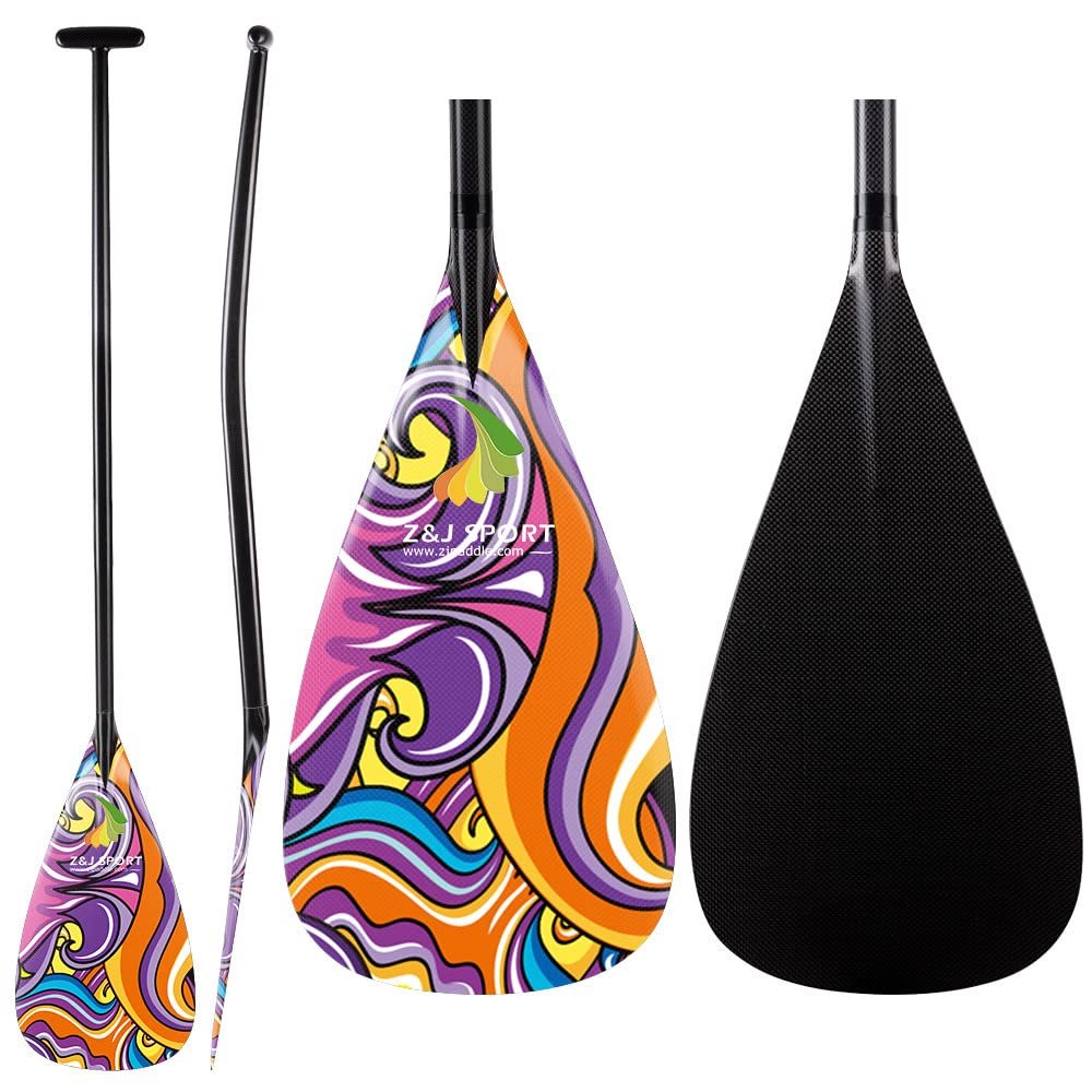Z&J SPORT Outrigger Canoe Paddle Full Carbon, Tahiti Style OC Paddle with T-Handle, Lightweight Carbon Paddle for Waka AMA, vaa, Bent Shaft & 12 Degree Graphic Blade(WX745,47")
