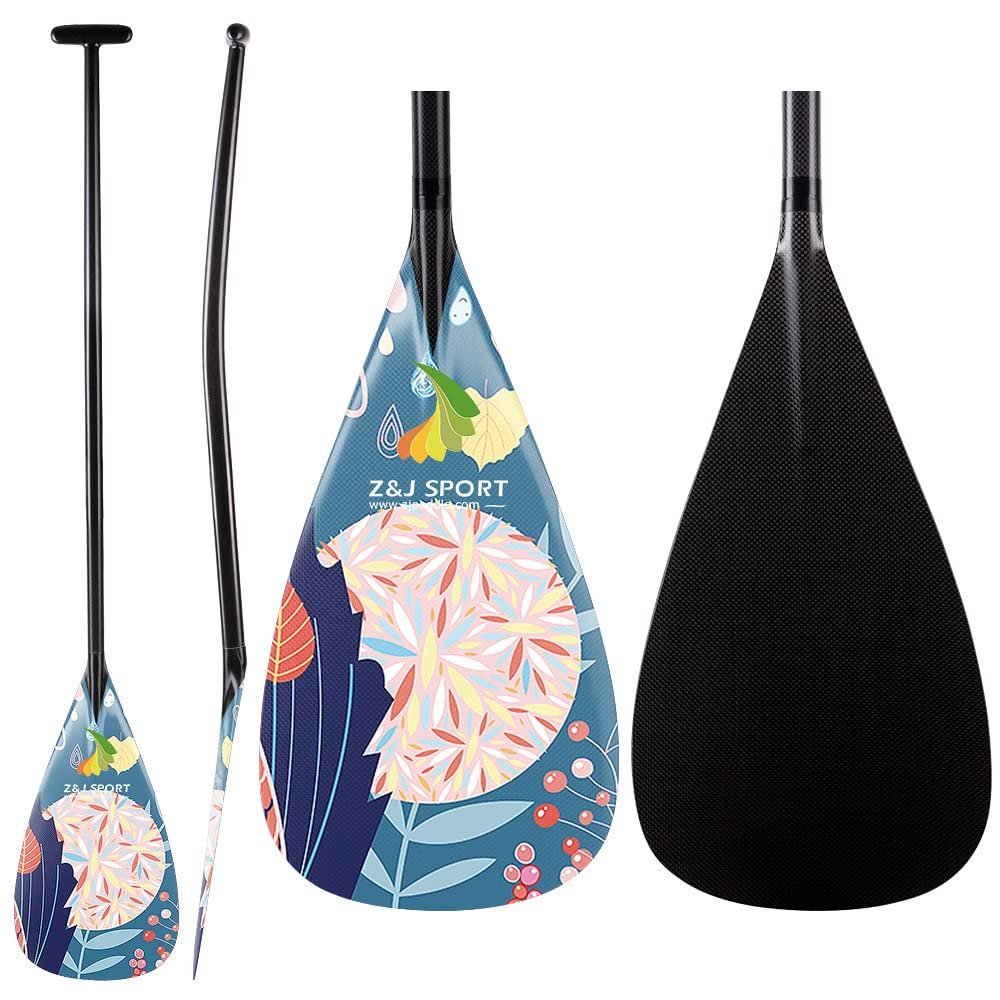 Z&J SPORT Outrigger Canoe Paddle Full Carbon, Tahiti Style OC Paddle with T-Handle, Lightweight Carbon Paddle for Waka AMA, vaa, Bent Shaft & 12 Degree Graphic Blade(HW375,52")