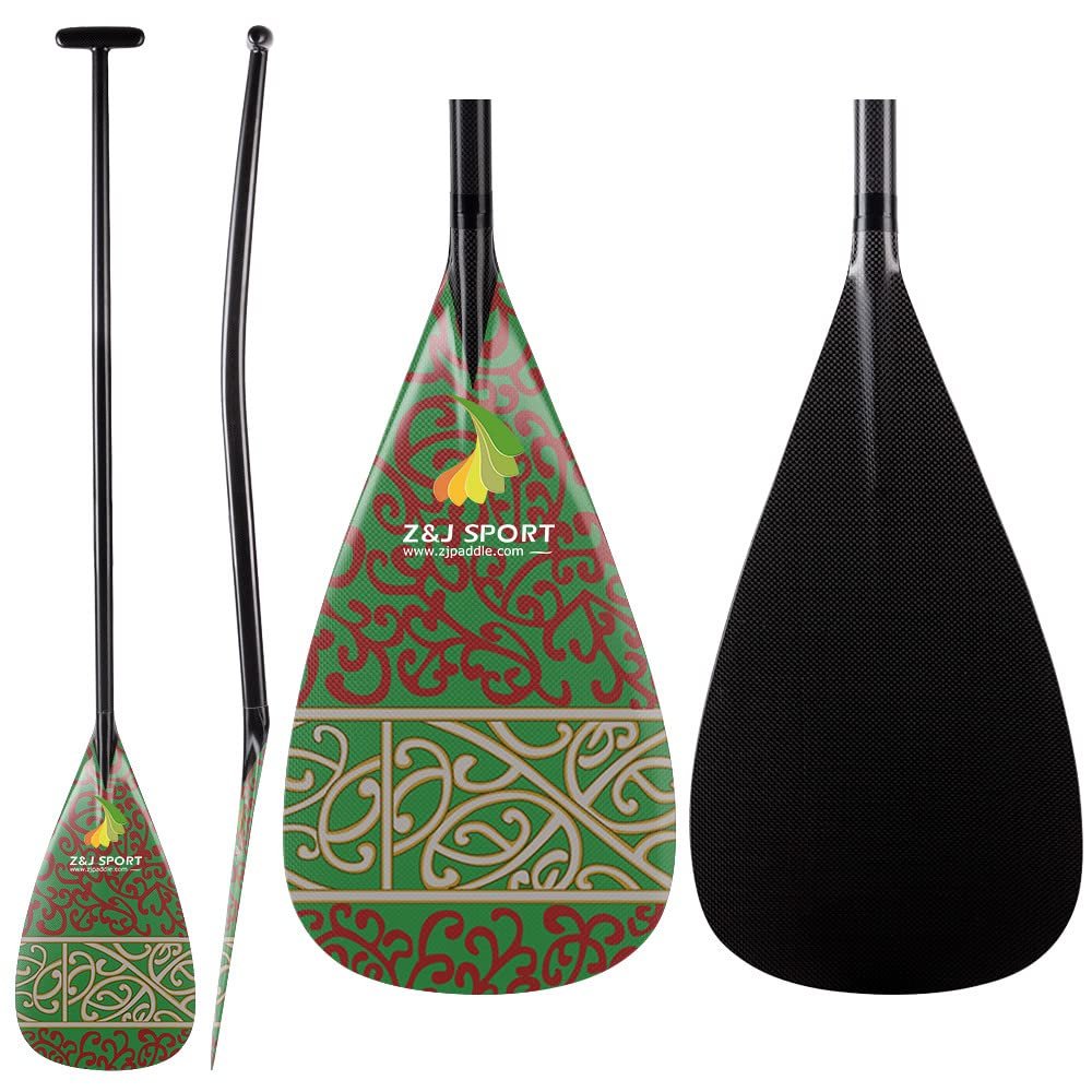 Z&J SPORT Outrigger Canoe Paddle Full Carbon, Tahiti Style OC Paddle with T-Handle, Lightweight Carbon Paddle for Waka AMA, vaa, Bent Shaft & 12 Degree Graphic Blade(RU102,46")