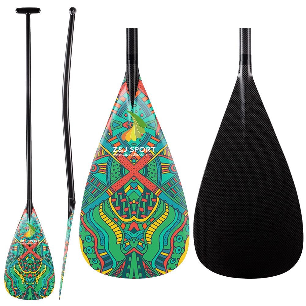 Z&J SPORT Outrigger Canoe Paddle Full Carbon, Tahiti Style OC Paddle with T-Handle, Lightweight Carbon Paddle for Waka AMA, vaa, Bent Shaft & 12 Degree Graphic Blade(HJ06,50")