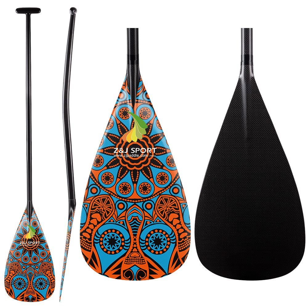 Z&J SPORT Outrigger Canoe Paddle Full Carbon, Tahiti Style OC Paddle with T-Handle, Lightweight Carbon Paddle for Waka AMA, vaa, Bent Shaft & 12 Degree Graphic Blade(MZ532,50")