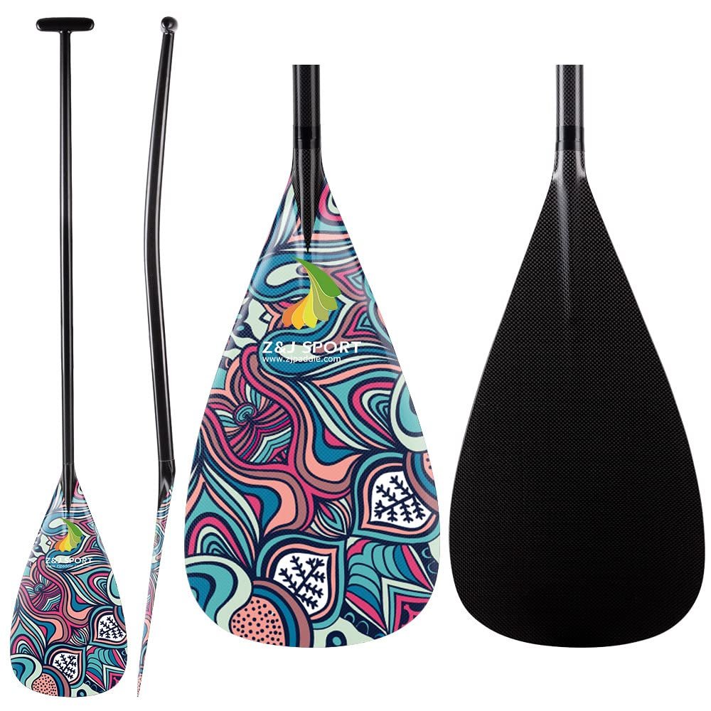 Z&J SPORT Outrigger Canoe Paddle Full Carbon, Tahiti Style OC Paddle with T-Handle, Lightweight Carbon Paddle for Waka AMA, vaa, Bent Shaft & 12 Degree Graphic Blade(DW05,50")