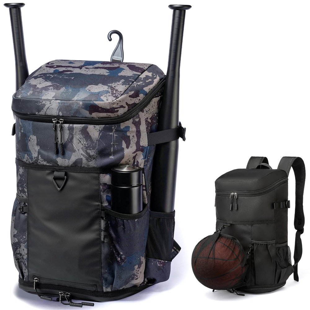 TUGUAN Baseball Backpack for Adults Sports Exercise Training Softball Bat Soccer Coach Basketball Multifunctional Equipment Backpack Bags Shoe Compartment with Hook for Helmet