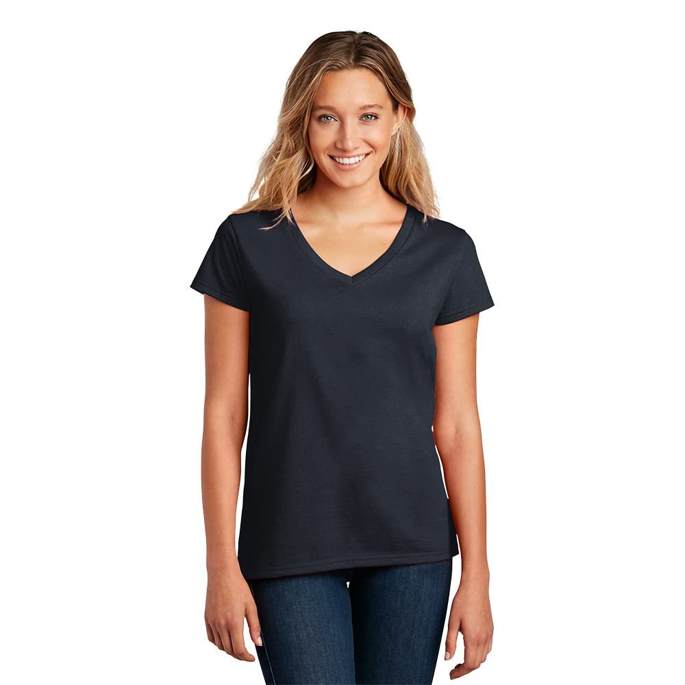 District Women's Re-Tee V-Neck DT8001-True Navy -Large
