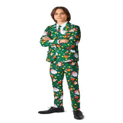 Suitmeister Boys Christmas Suit - Santa - Elves - Presents Fun Ugly X-Mas Icons Clothing - Green - Includes Blazer, Pants - Tie