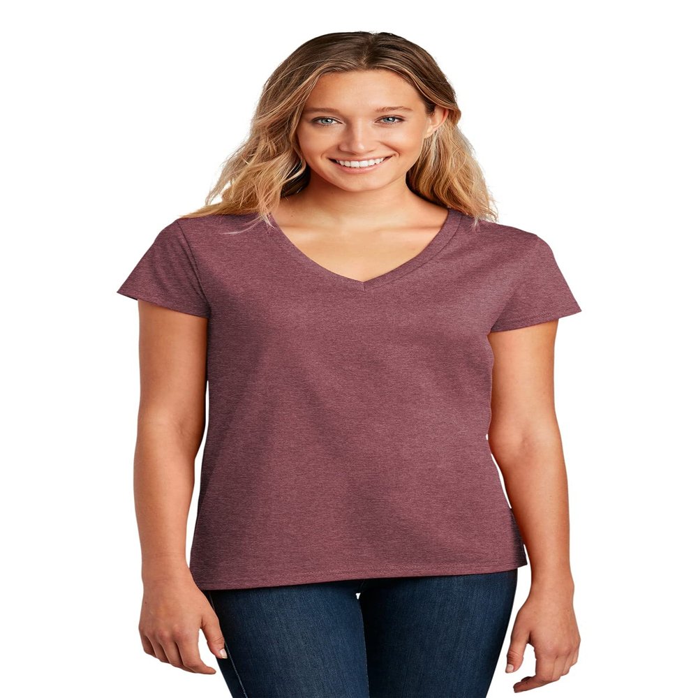 District Women's Re-Tee V-Neck DT8001-Maroon Heather-Small
