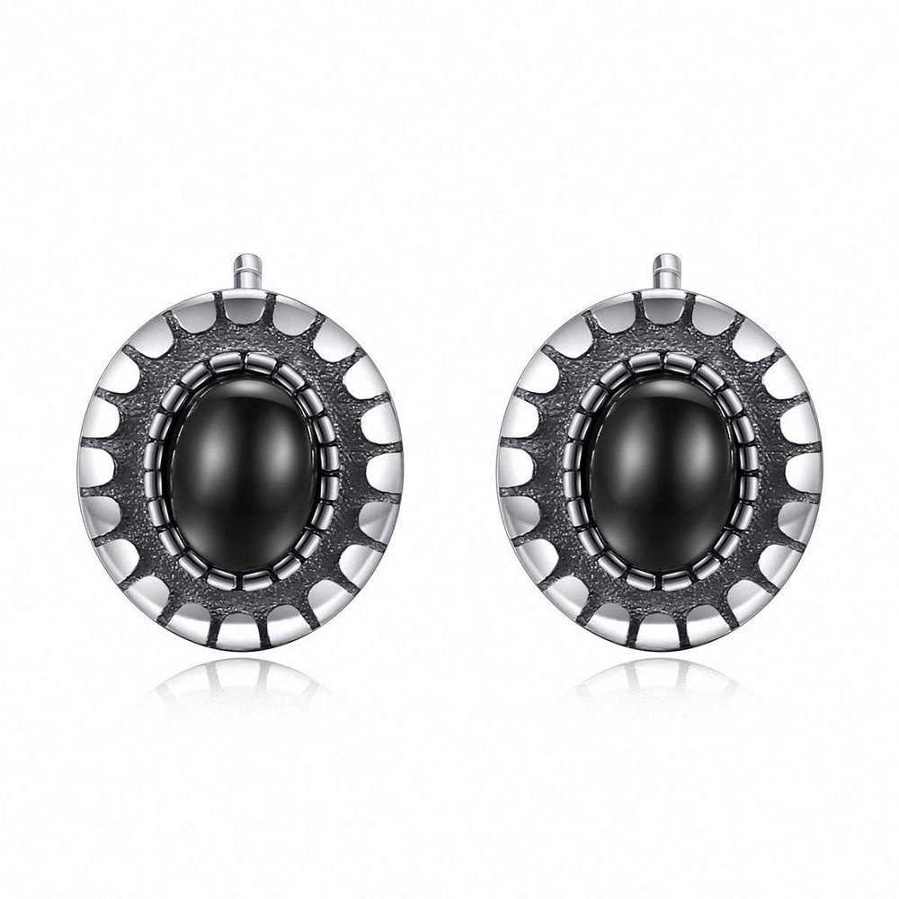 QYRKYP Ears S925 Sterling Sier Ears Simple and Vintage Oval Inlaid Obsidian Gemstones Stud Ears Personality Temperament Jewellery Women