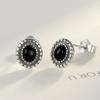 QYRKYP Ears S925 Sterling Sier Ears Simple and Vintage Oval Inlaid Obsidian Gemstones Stud Ears Personality Temperament Jewellery Women view 3