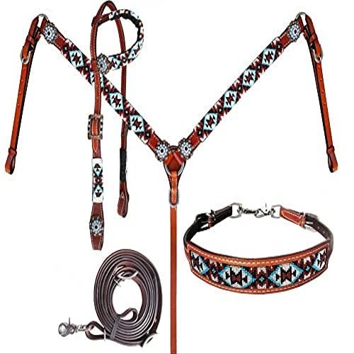 Showman Leather Headstall & Breast Collar Set w/Beaded Southwest Design