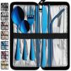 VANDBAO Portable Travel Utensils, Reusable Silverware with Case for Fixing Tableware, 9 Pieces Stainless Steel Stable Flatware Set, Camping Picnic Cutlery Set (Blue Set) view 1