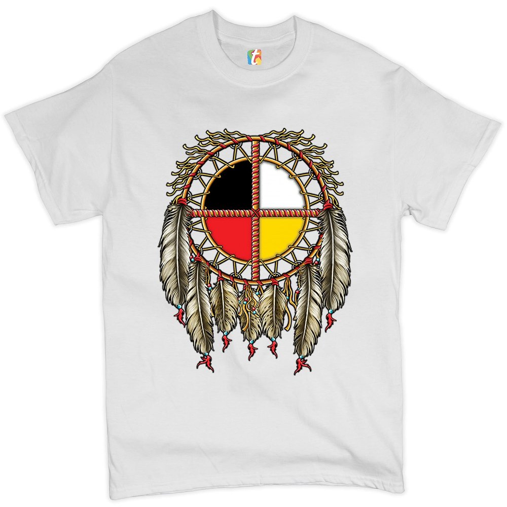 The Medicine Wheel Dreamcatcher T-Shirt Native American Symbol Men's Tee White Small