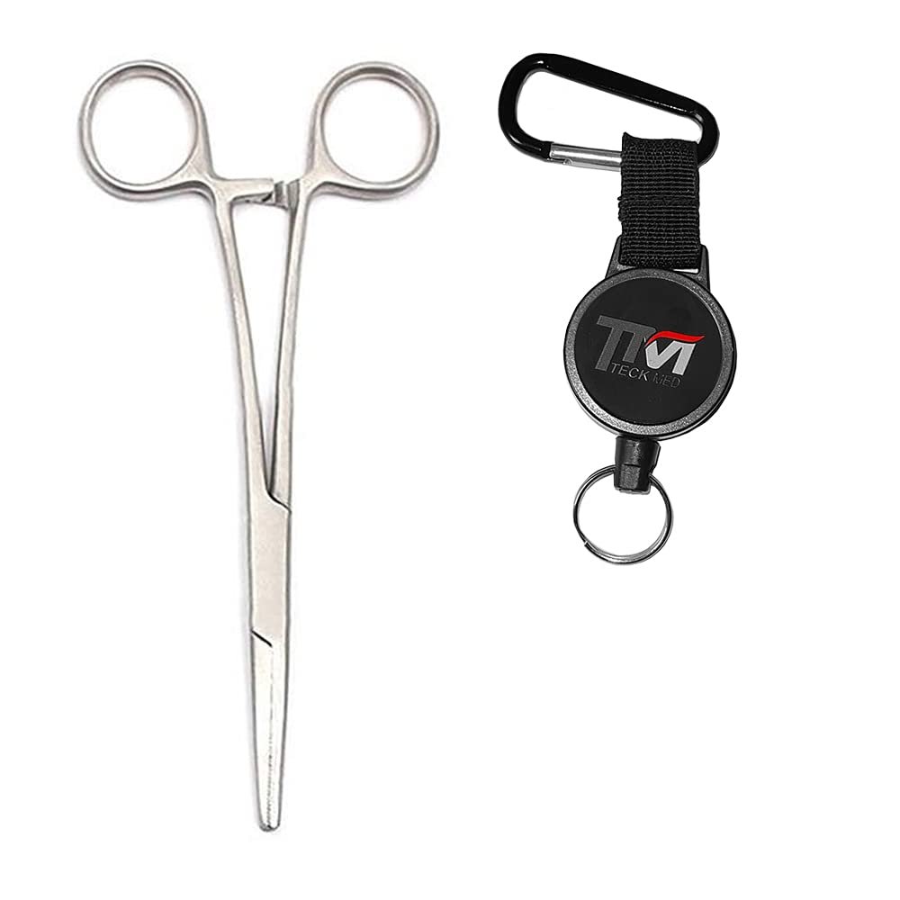 TeckMed - 7inch Fishing Pliers Hemostat Straight Forceps Tweezers Clamp Hook Remover Tool with Retractor for Anglers Vest Pack Tool Gear Assortment Combo