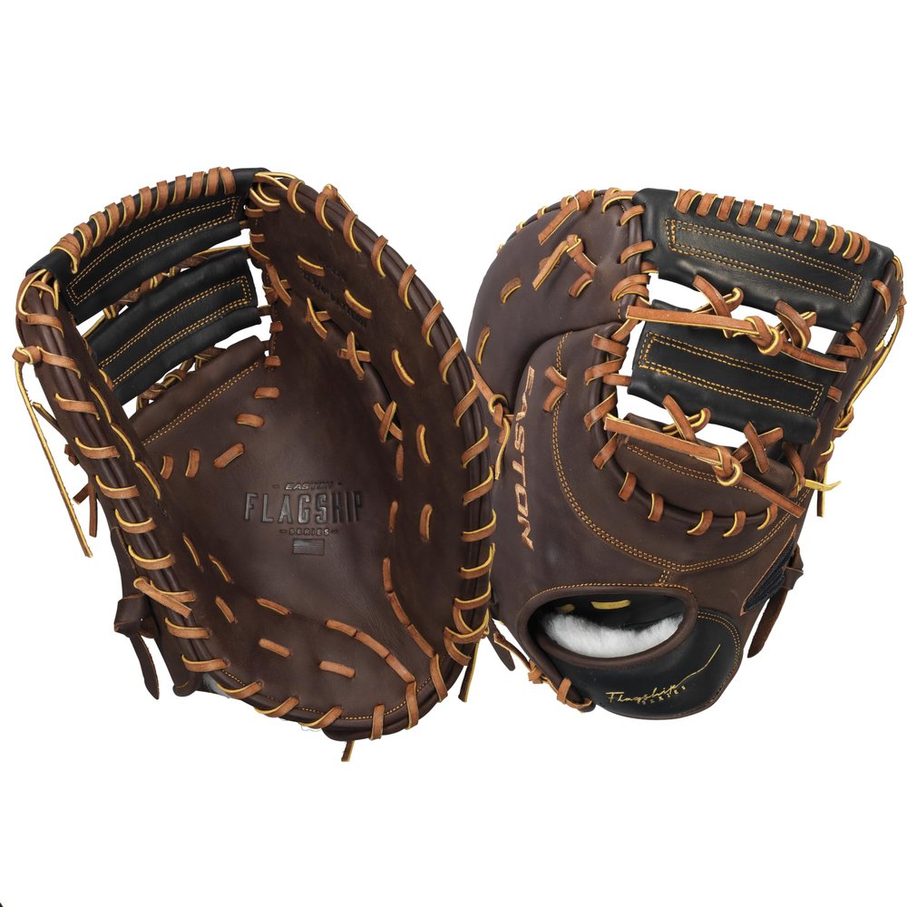 Easton | FLAGSHIP Baseball First Base Glove | Right Hand Throw | 12.75" - Dual Bar Web | Brown/Black