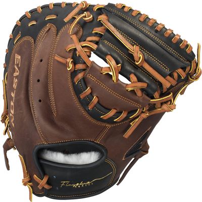 Easton | FLAGSHIP Baseball Catcher's Mitt | Right Hand Throw | 33.5" - 1-Piece Solid Web | Brown/Black