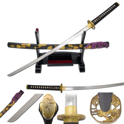 Snake Eye Tactical Classic Japanese Samurai Katana Swords with Heavy Duty Wooden Stand- (0929)