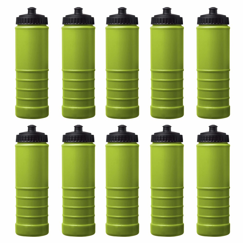 DISCOUNT PROMOS 10 Plastic Water Bottles Set, 23 oz. - Screw-On Lid, Grip Design - Lime Green