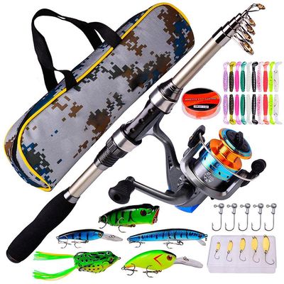 Fishing Rod Kit, Multifunctional Carbon Fiber Telescopic Fishing Spinning Reel Combo Set with Fishing Reel,Line,Lure,Hooks Fishing Accessory with Carry Bag