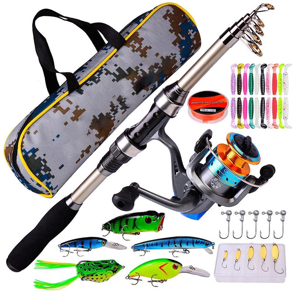 Fishing Rod Kit, Multifunctional Carbon Fiber Telescopic Fishing Spinning Reel Combo Set with Fishing Reel,Line,Lure,Hooks Fishing Accessory with Carry Bag