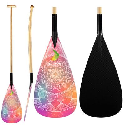 Z&J SPORT Outrigger Canoe Paddle Wooden Shaft, Tahiti Style Hybrid OC Paddle with Graphics Carbon Blade, Durable OC Paddle for Waka AMA, vaa, Bent Shaft & 12 Degree Blade (MS02,46")