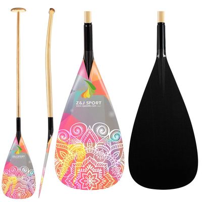 Z&J SPORT Outrigger Canoe Paddle Wooden Shaft, Tahiti Style Hybrid OC Paddle with Graphics Carbon Blade, Durable OC Paddle for Waka AMA, vaa, Bent Shaft & 12 Degree Blade (MS01,50")