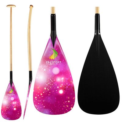 Z&J SPORT Outrigger Canoe Paddle Wooden Shaft, Tahiti Style Hybrid OC Paddle with Graphics Carbon Blade, Durable OC Paddle for Waka AMA, vaa, Bent Shaft & 12 Degree Blade (FY04,47")