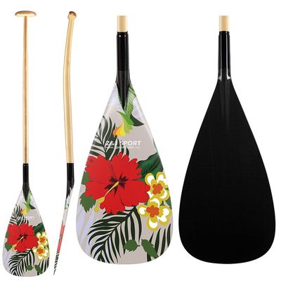 Z&J SPORT Outrigger Canoe Paddle Wooden Shaft, Tahiti Style Hybrid OC Paddle with Graphics Carbon Blade, Durable OC Paddle for Waka AMA, vaa, Bent Shaft & 12 Degree Blade (LJ358,48")