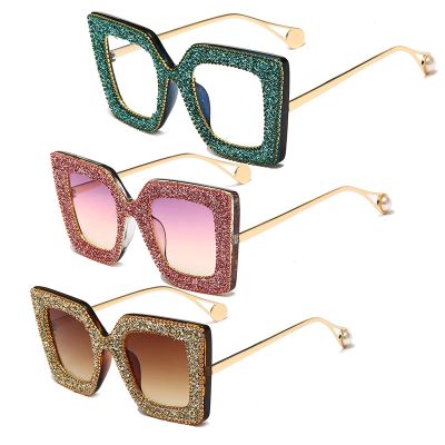3pack Cute Sparkling Crystal sunglasses women Luxury Rhinestone Square Pearl Sun glasses Ladies Bling Diamond Party Sunglasses (3pack-leopard&purple yellow&green plian)