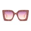 3pack Cute Sparkling Crystal sunglasses women Luxury Rhinestone Square Pearl Sun glasses Ladies Bling Diamond Party Sunglasses (3pack-leopard&purple yellow&green plian) view 3