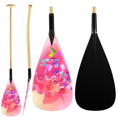 Z&J SPORT Outrigger Canoe Paddle Wooden Shaft, Tahiti Style Hybrid OC Paddle with Graphics Carbon Blade, Durable OC Paddle for Waka AMA, vaa, Bent Shaft & 12 Degree Blade (HD458,47")