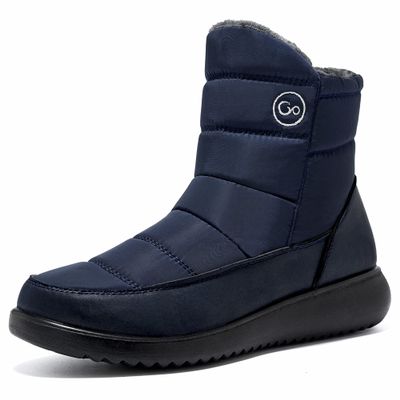 Aomigoct Women Winter Snow Boots Waterproof: Dark Blue 8.5 Warm Mid Calf Boots for Women with Fur Lined - Comfortable Outdoor Slip On Booties Anti-Slip