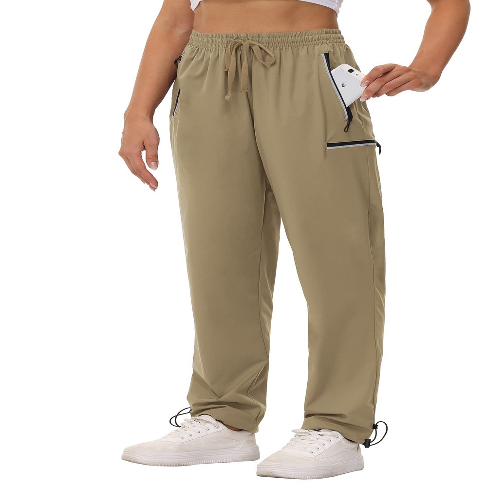 Cakulo Cargo Hiking Pants Women Summer Golf Travel Camping Work Waterproof Rain Quick Dry Light Weight Stretchy Pants Pockets Khaki L