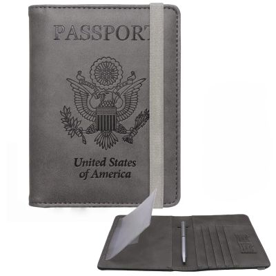 WALNEW Passport Holder for Travel, RFID Passport Cover Wallet for Women Men, PU Leather Passport Book Card Holder Case with Pen (Upgraded, Upgraded-Gray)