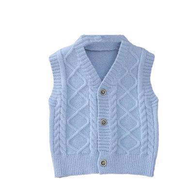 Autumn Boy Girl Waistcoat Toddler Vests Kids Knitted Sweater Cardigan Children's Baby Boys Girls Vest Tops Blue 3T