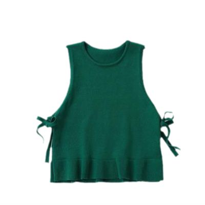 Yiqinyuan Children Knitted Vest Girls Sleeveless Sweater Solid Color Girls Waistcoat Green 9