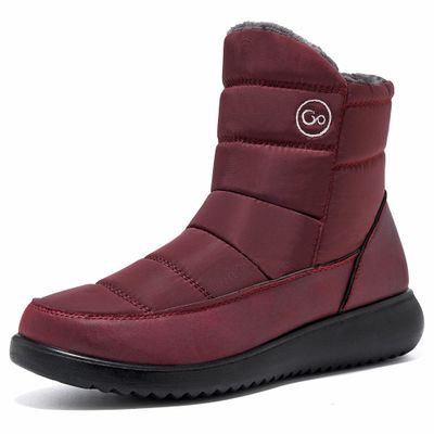 Aomigoct Women Winter Snow Boots Waterproof: Wine Red 6 Warm Mid Calf Boots for Women with Fur Lined - Comfortable Outdoor Slip On Booties Anti-Slip