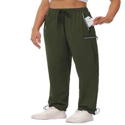 Cakulo Plus Size Pants for Women Cargo Hiking Work Golf Travel Camping Waterproof Rain Quick Dry Light Weight Pants Pockets Army Green 2XL