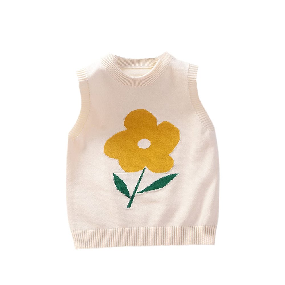 Baby Girls Sweater Vest Flower Baby Autumn Children Knit Vest Pullover Kids Sweater Top Toddler Clothes O-Neck Beige 6