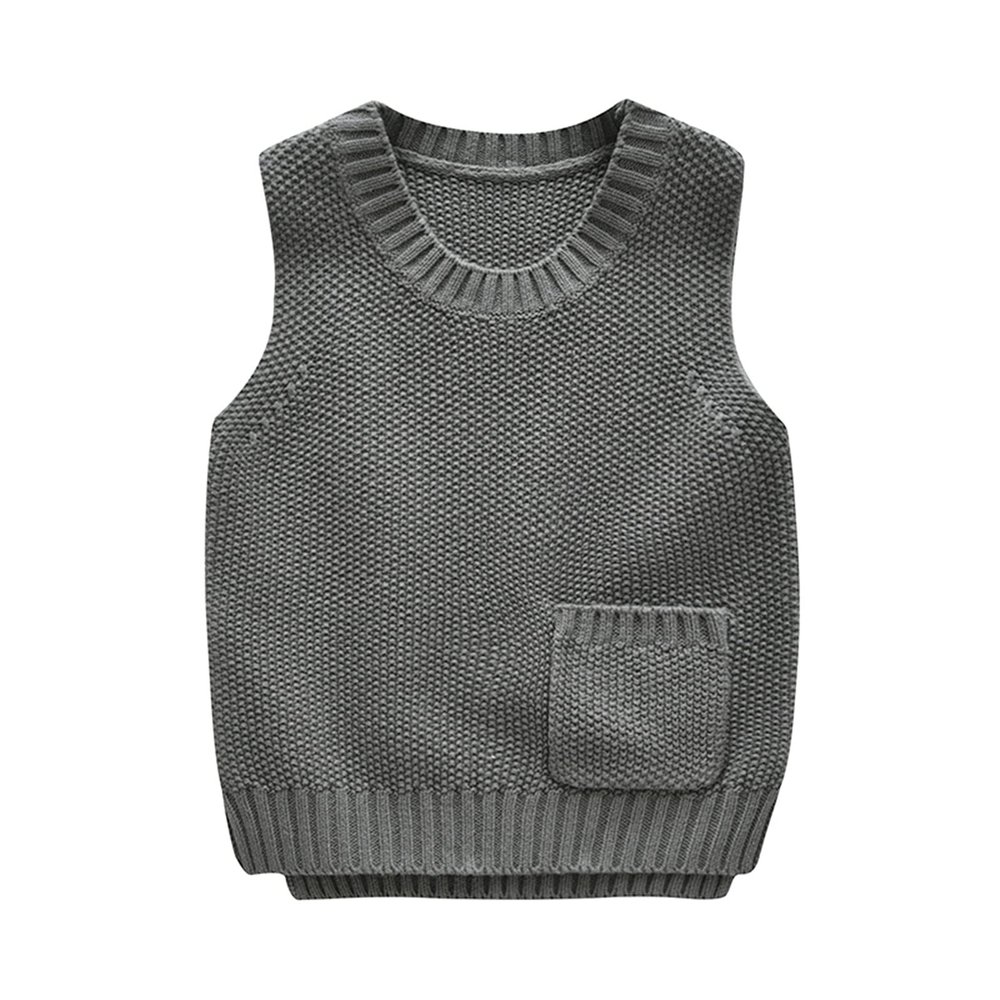 Children's Knitted Vest with Pocket Autumn and Winter Solid Color Round Neck Pullover Sweater B 4T