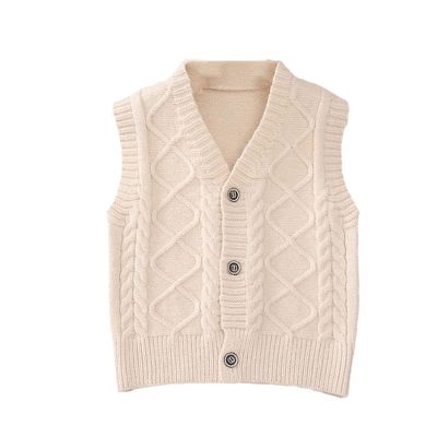 Autumn Boy Girl Waistcoat Toddler Vests Kids Knitted Sweater Cardigan Children's Baby Boys Girls Vest Tops Beige 3T