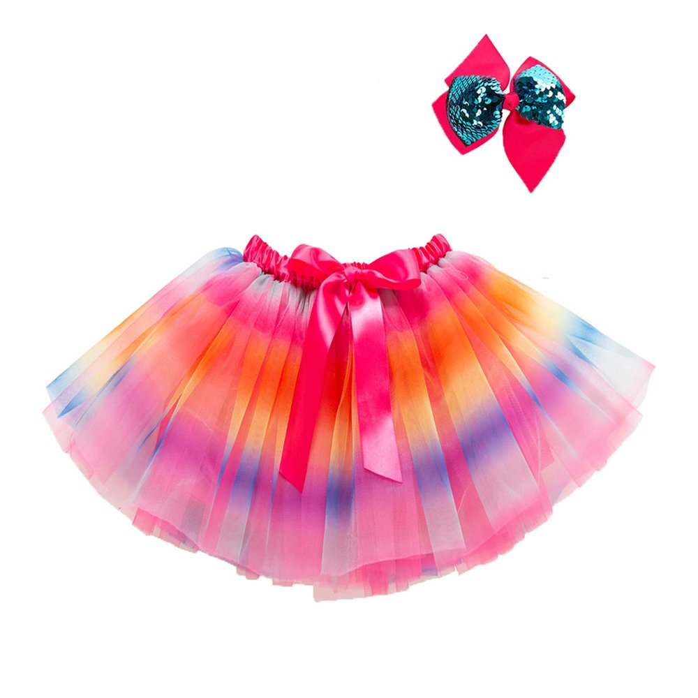 Madjtlqy Skirt Girls Star Patterns Elastic High Waist Bubble Skirt with Bowknot Hair Clip (Pink, Large)