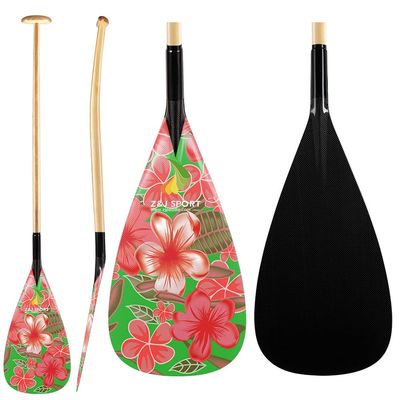 Z&J SPORT Outrigger Canoe Paddle Wooden Shaft, Tahiti Style Hybrid OC Paddle with Graphics Carbon Blade, Durable OC Paddle for Waka AMA, vaa, Bent Shaft & 12 Degree Blade (MJ378,46")
